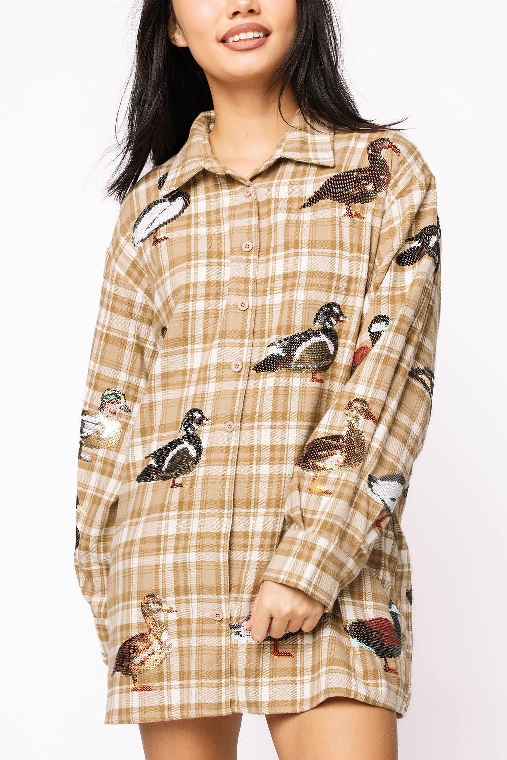 Brown Plaid Duck Button Up Dress
