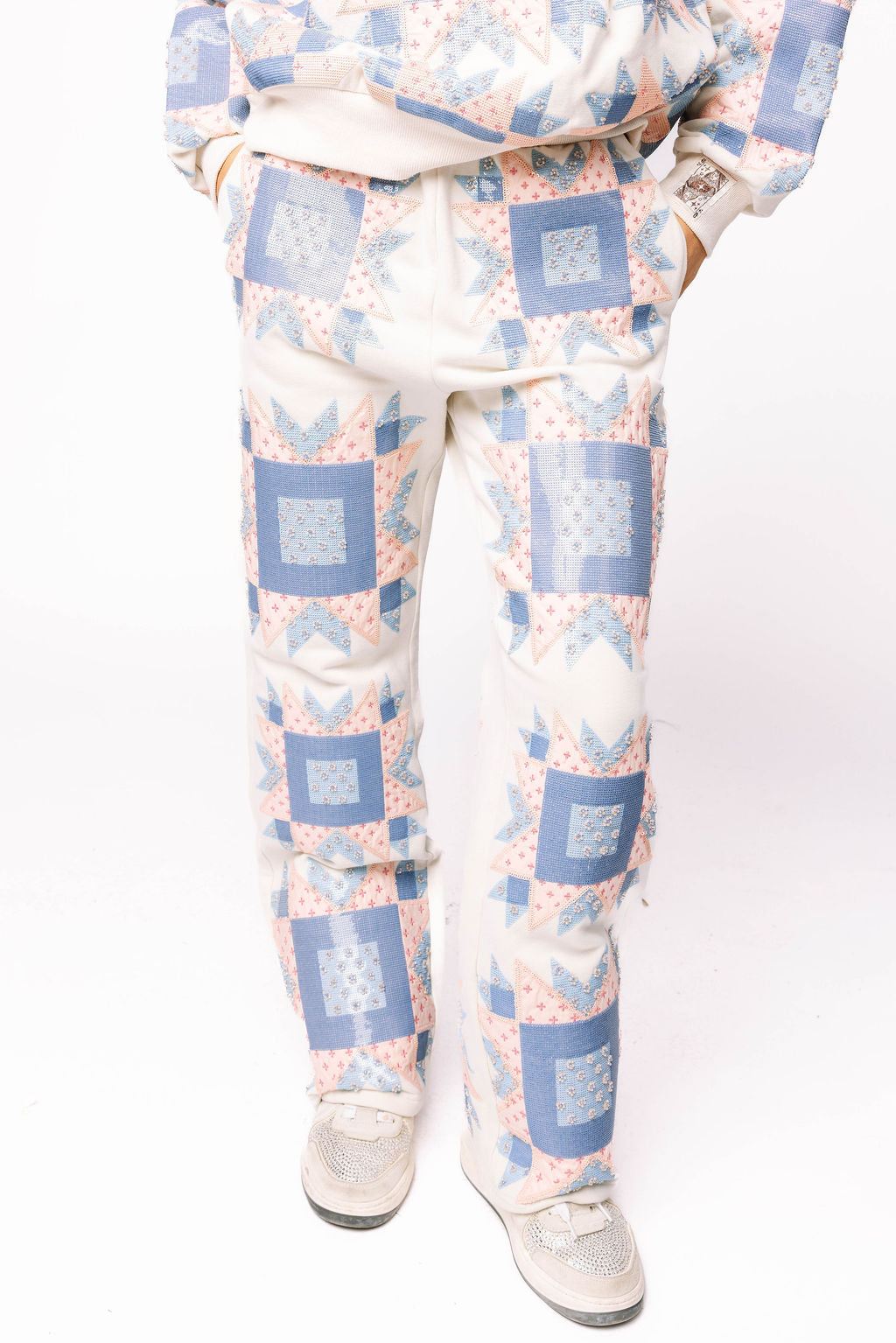Ivory, Blue & Light Pink Patchwork Pant