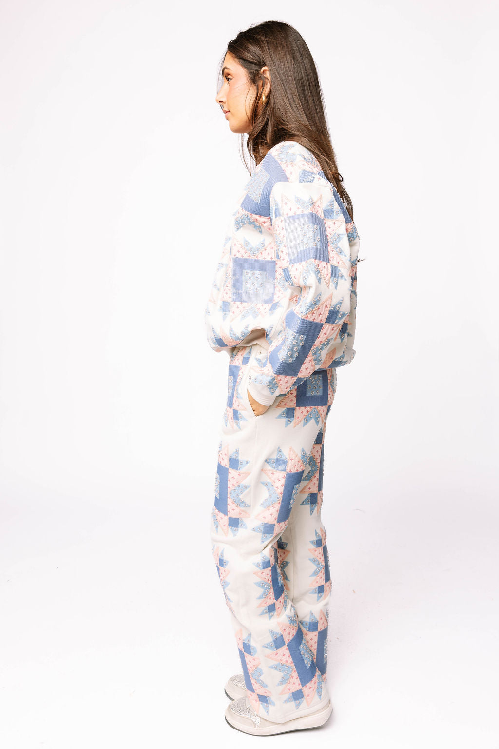 Ivory, Blue & Light Pink Patchwork Pant