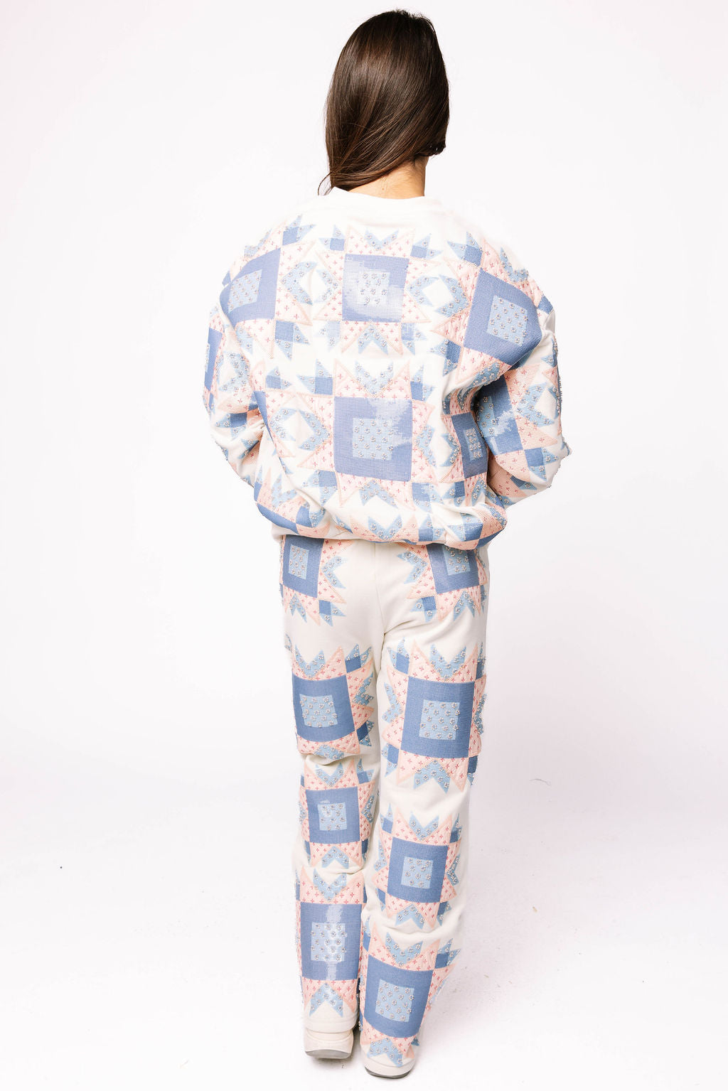 Ivory, Blue & Light Pink Patchwork Pant