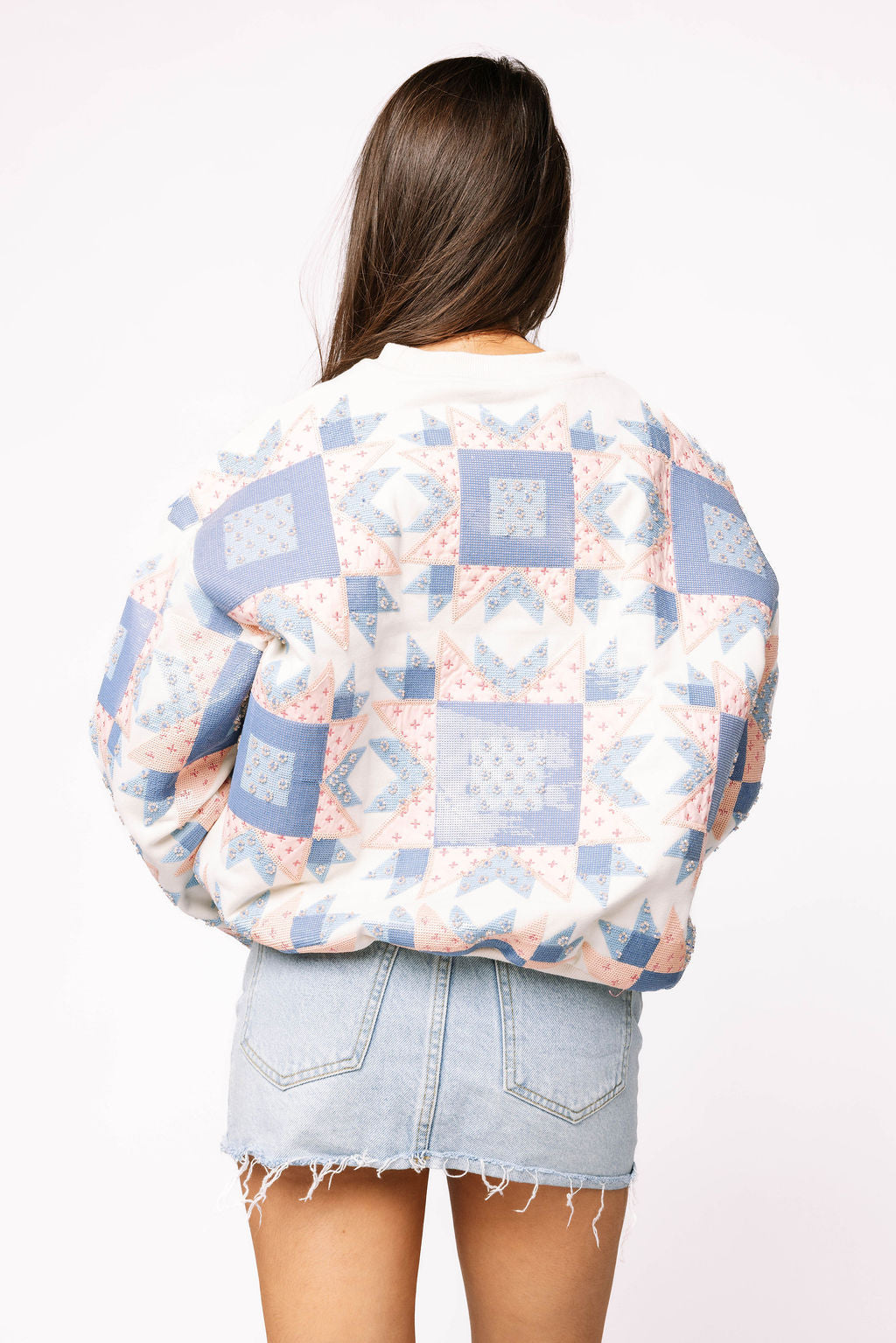 Ivory, Blue & Light Pink Patchwork Sweatshirt