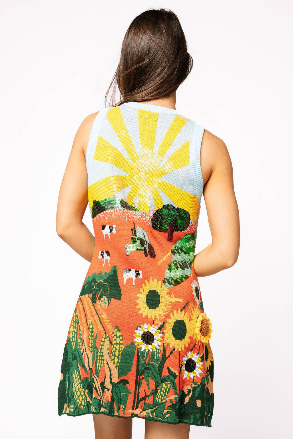 Multi Farm With Knit Sunflowers Tank Dress
