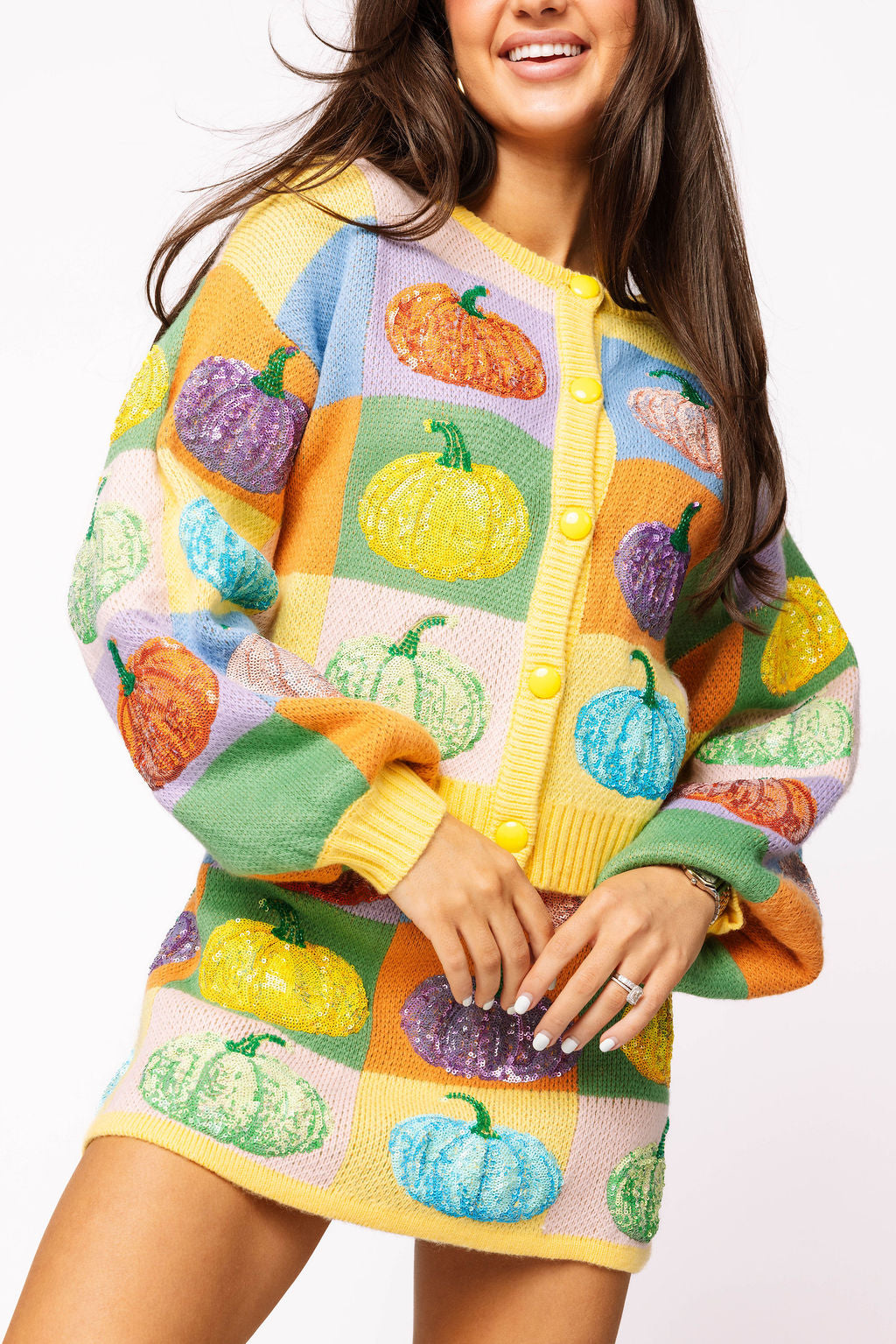 Pastel Colorblock Pumpkin Button Up Cardigan