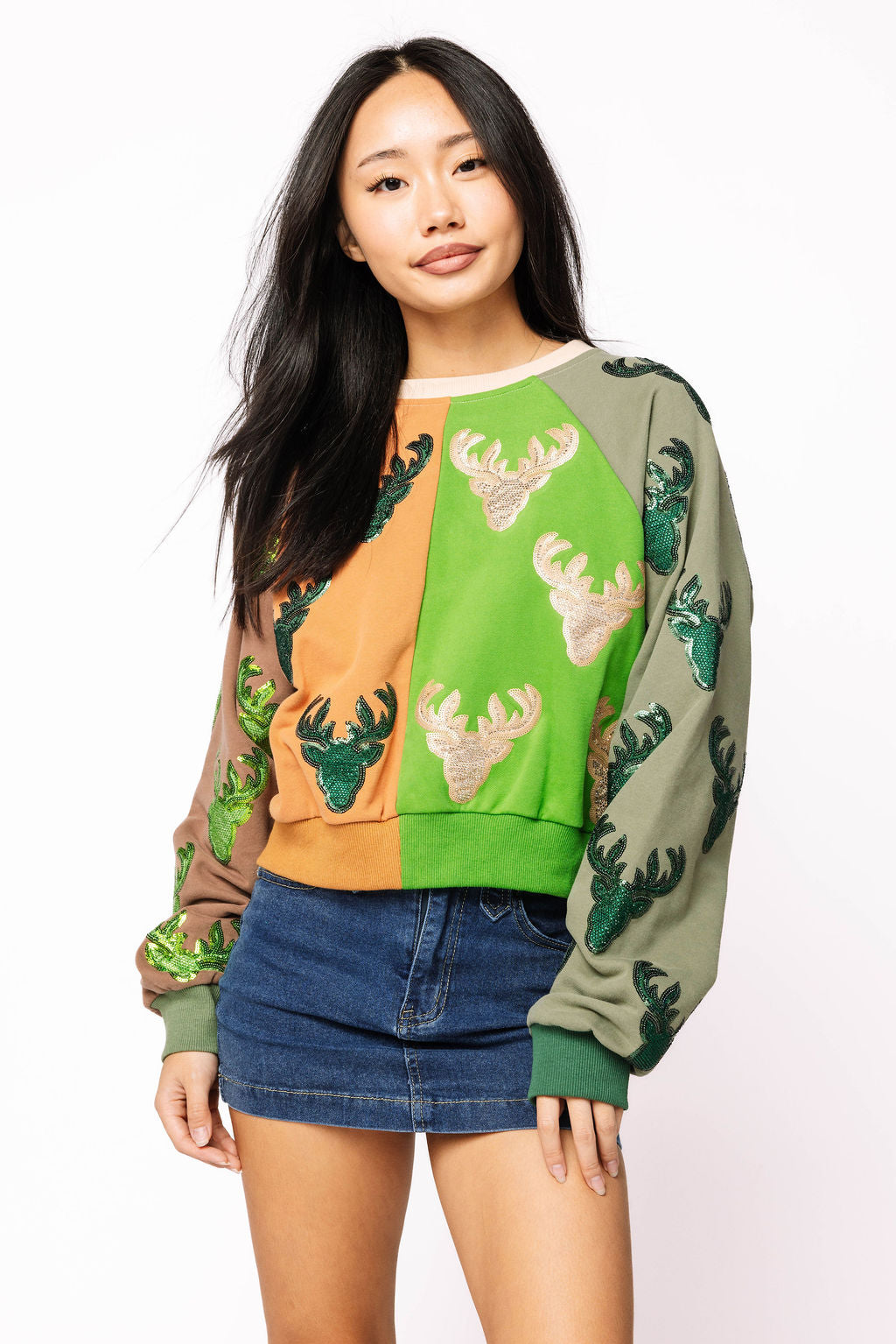 Colorblock Deer Print Sweatshirt