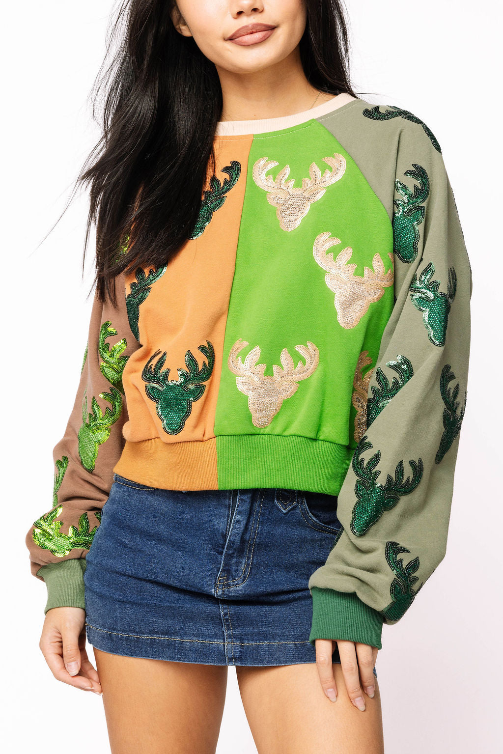 Colorblock Deer Print Sweatshirt