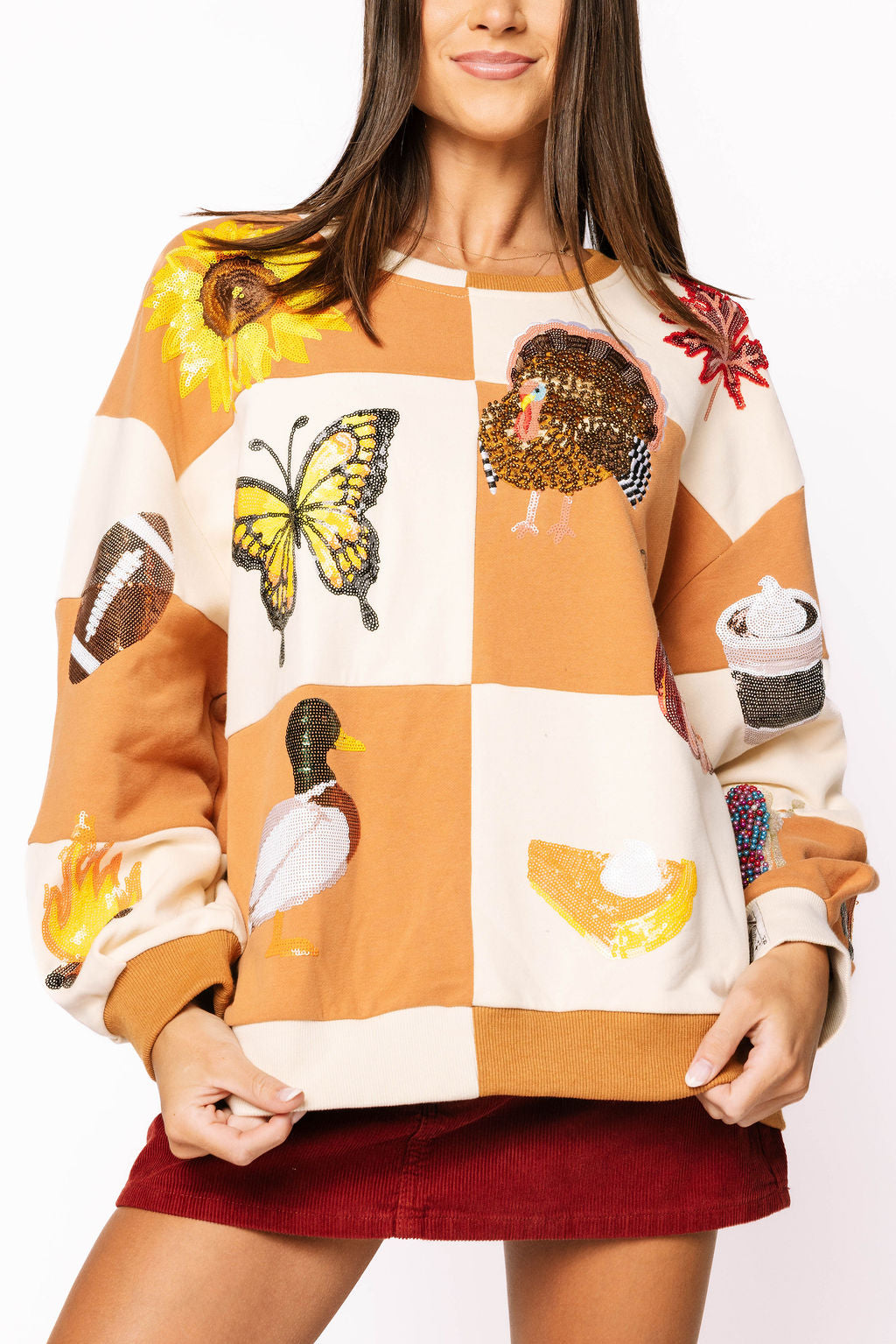 Brown & Ivory Checkered Fall Icon Sweatshirt