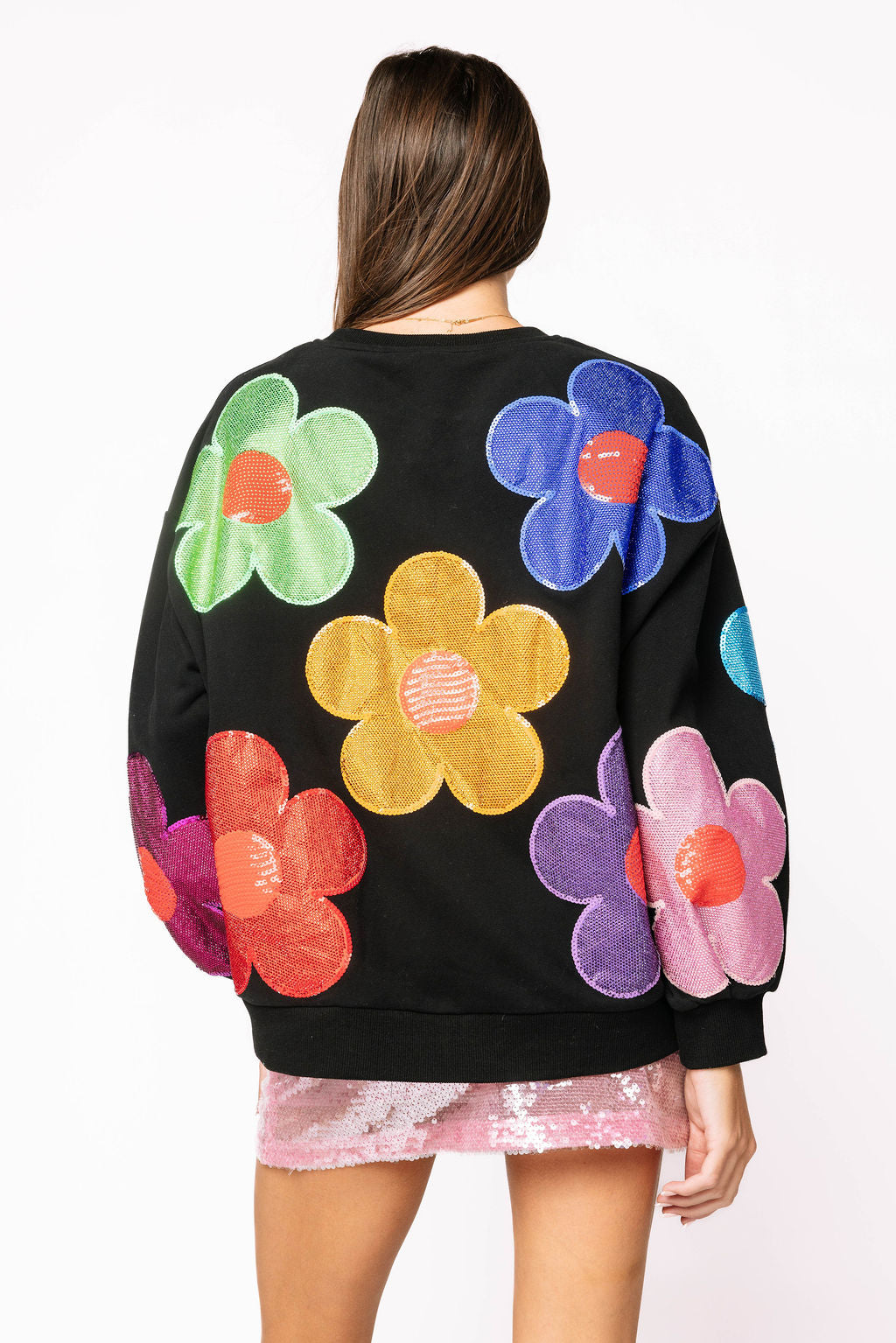 Black Multi Oversized Rhinestone Flower Sweatshirt
