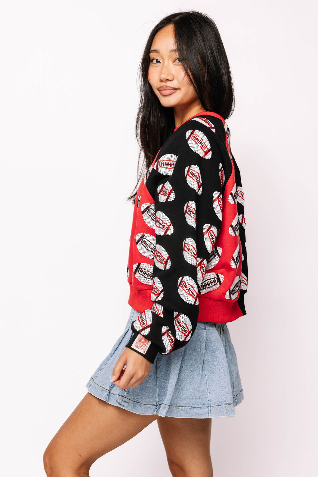 Red & Black Colorblock Football Sweatshirt