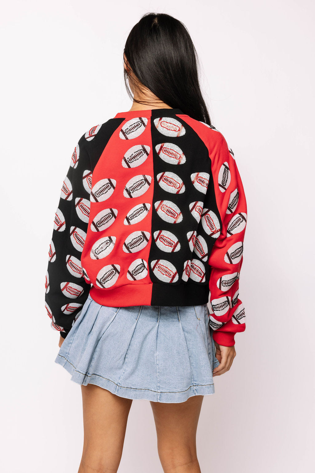 Red & Black Colorblock Football Sweatshirt