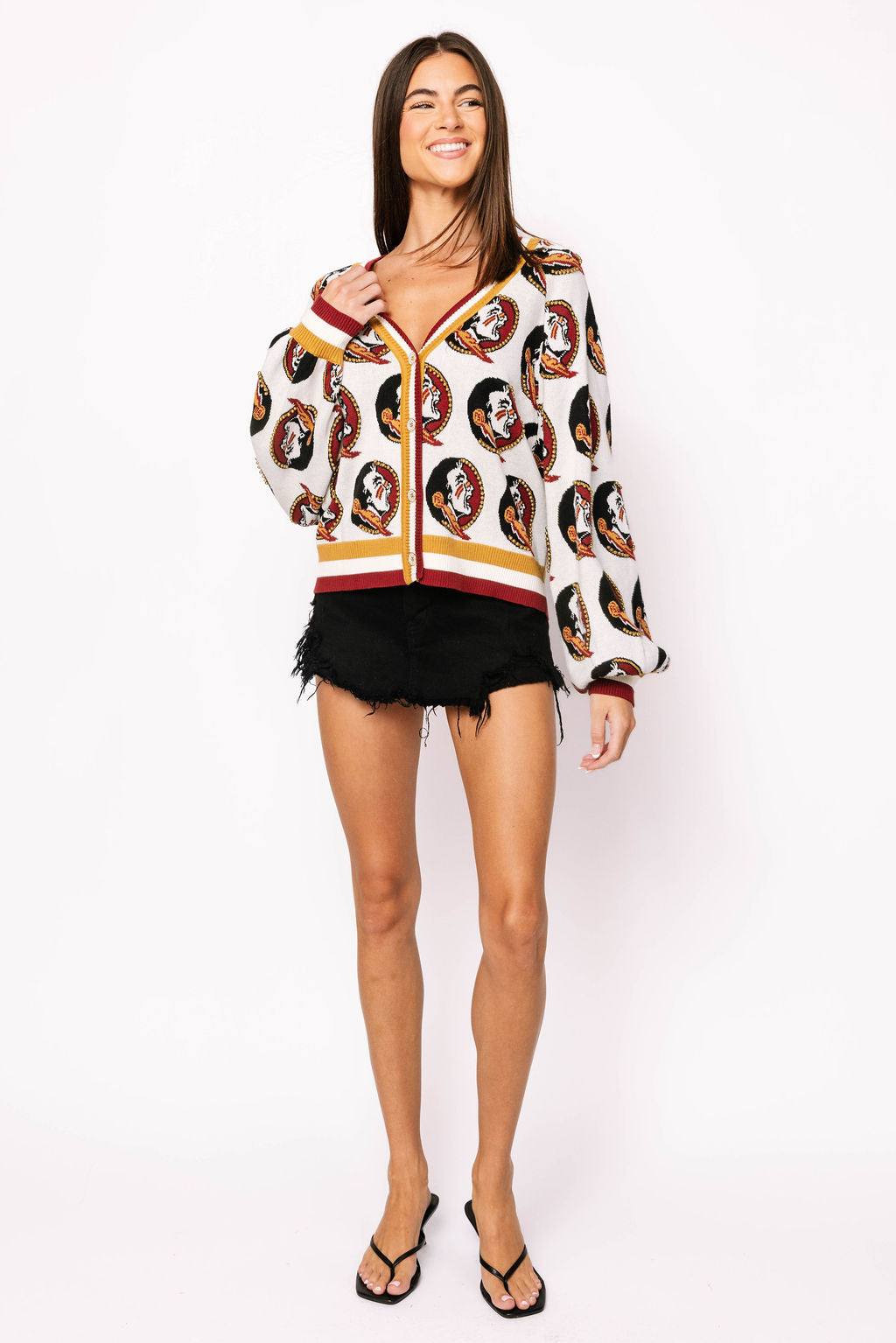 Licensed FSU Knit In Mascot Rhinestone Cardigan
