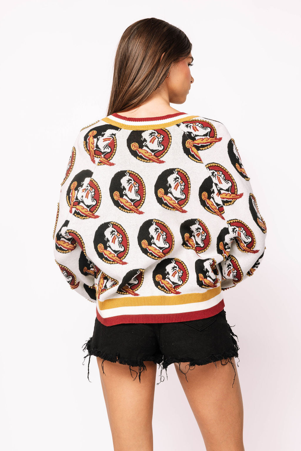 Licensed FSU Knit In Mascot Rhinestone Cardigan