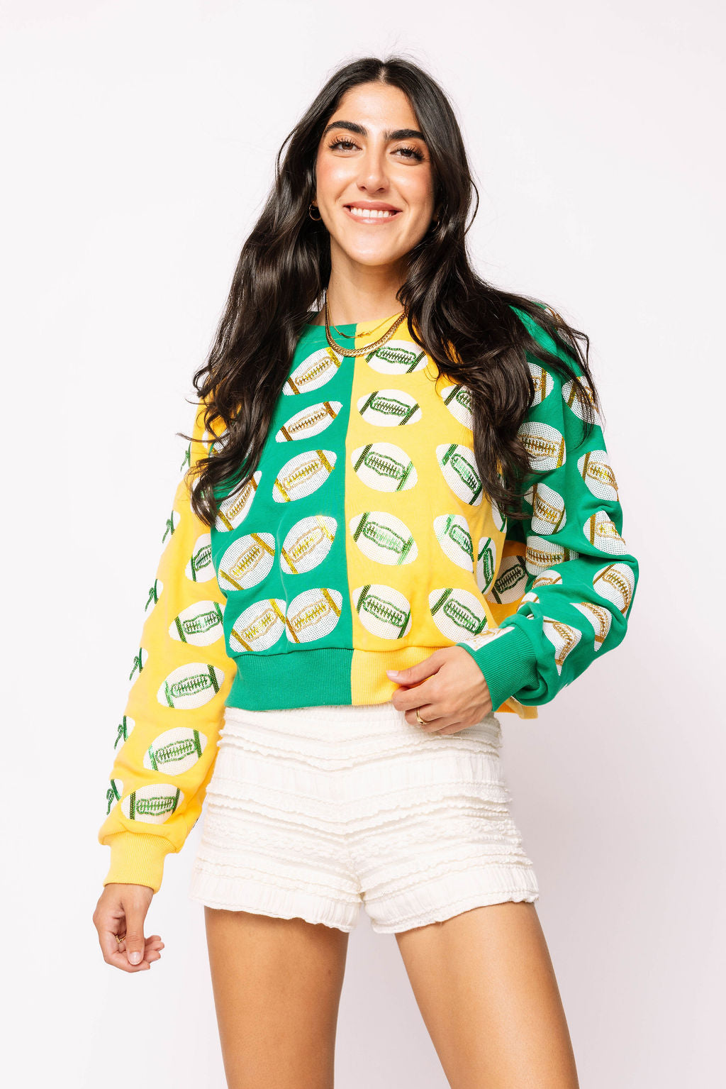 Green & Yellow Colorblock Football Sweatshirt