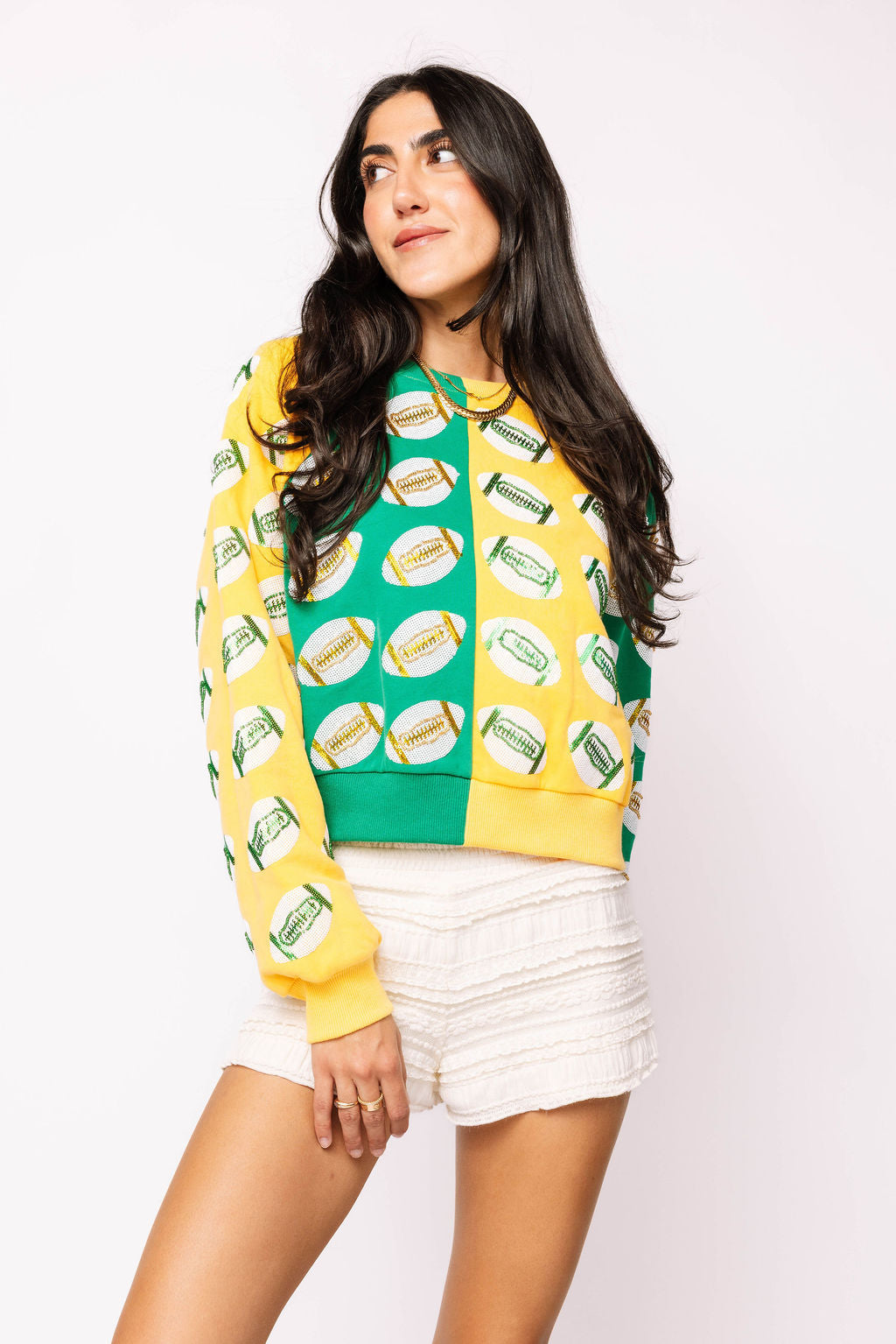 Green & Yellow Colorblock Football Sweatshirt