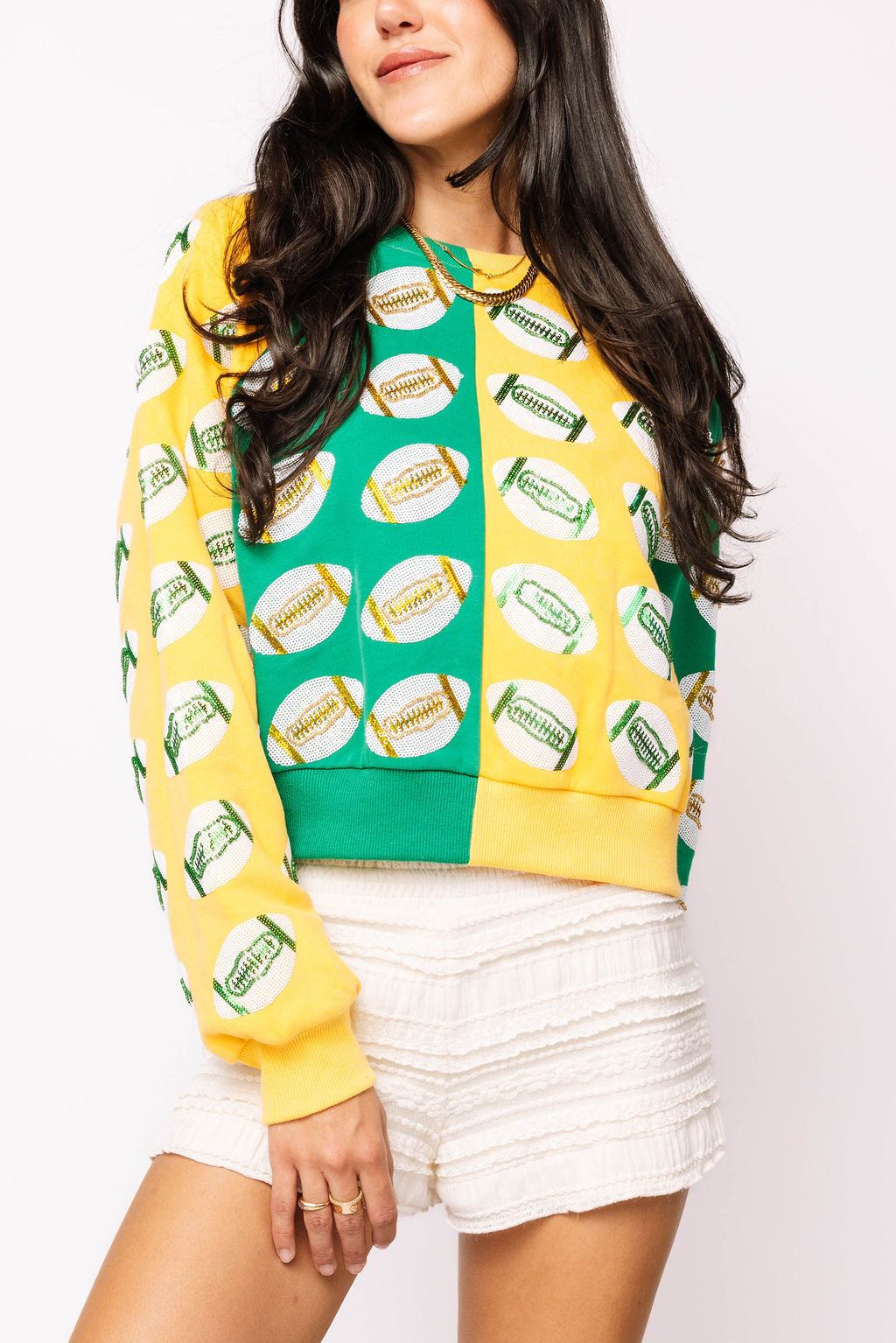Green & Yellow Colorblock Football Sweatshirt