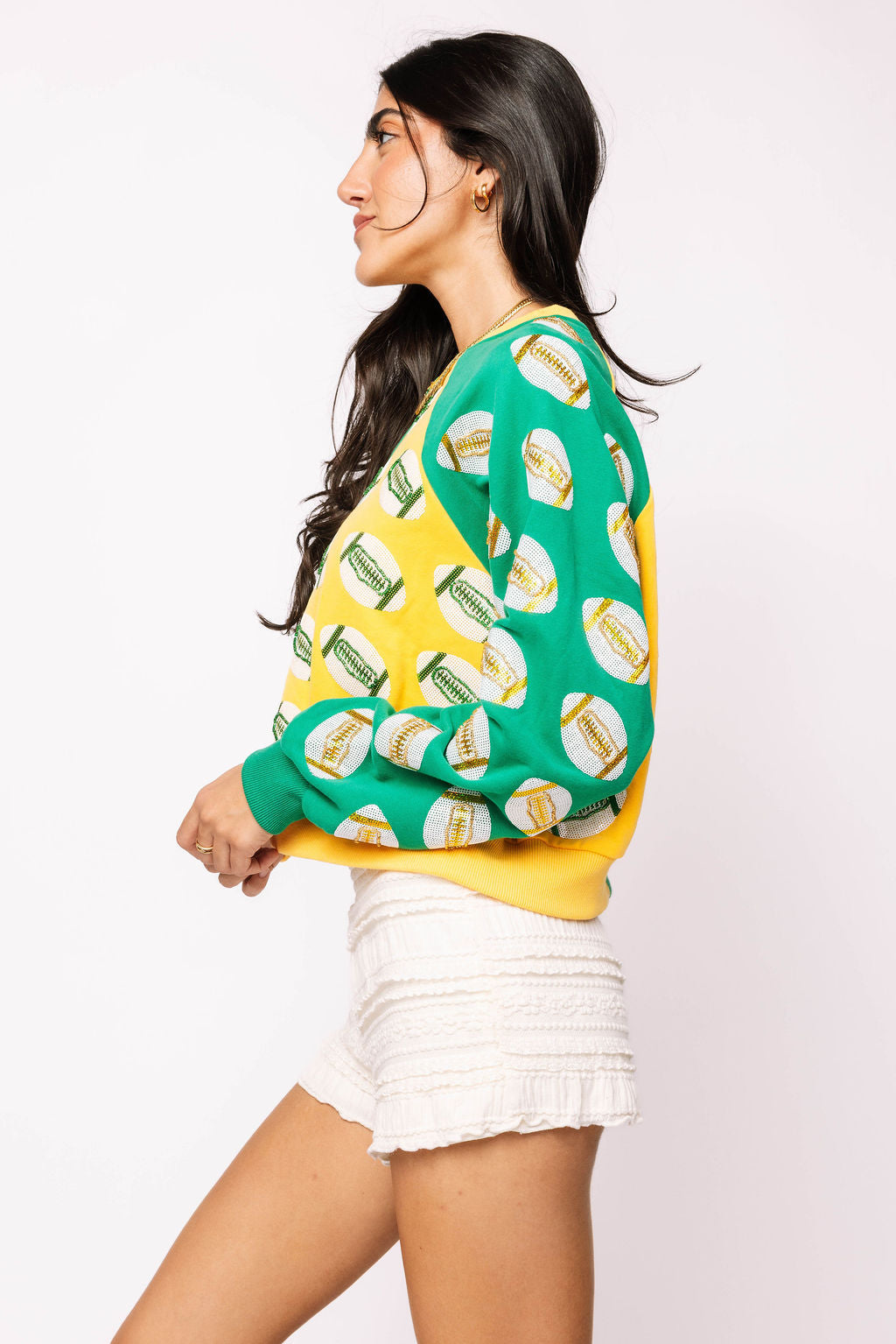 Green & Yellow Colorblock Football Sweatshirt