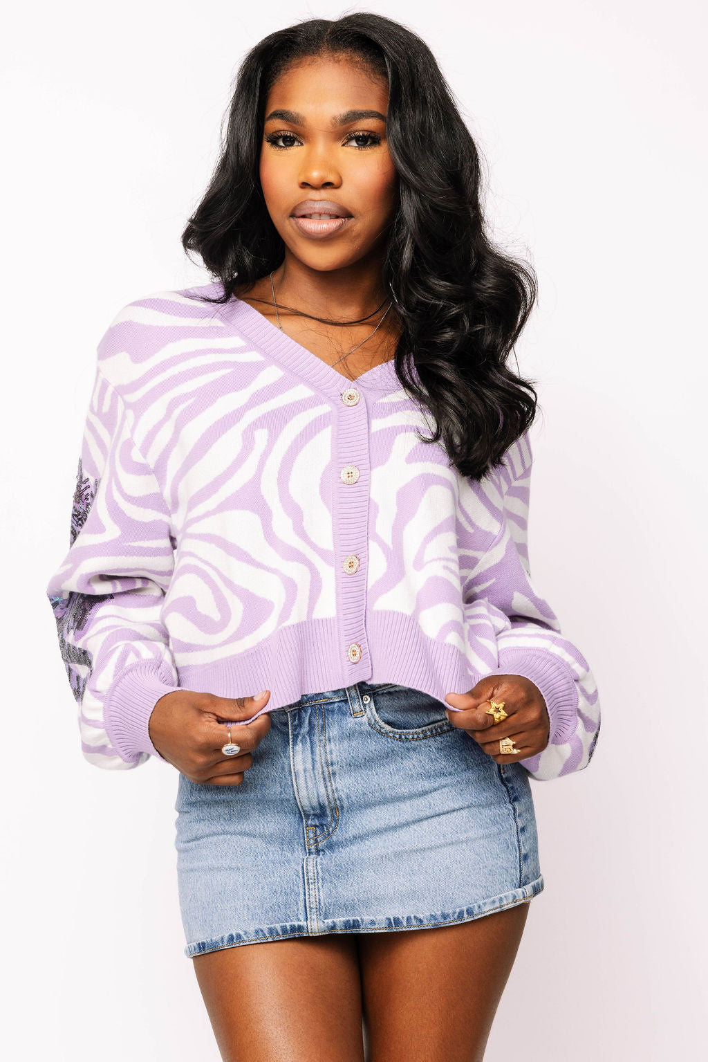 Lavender Tiger On Tiger Print Cardigan