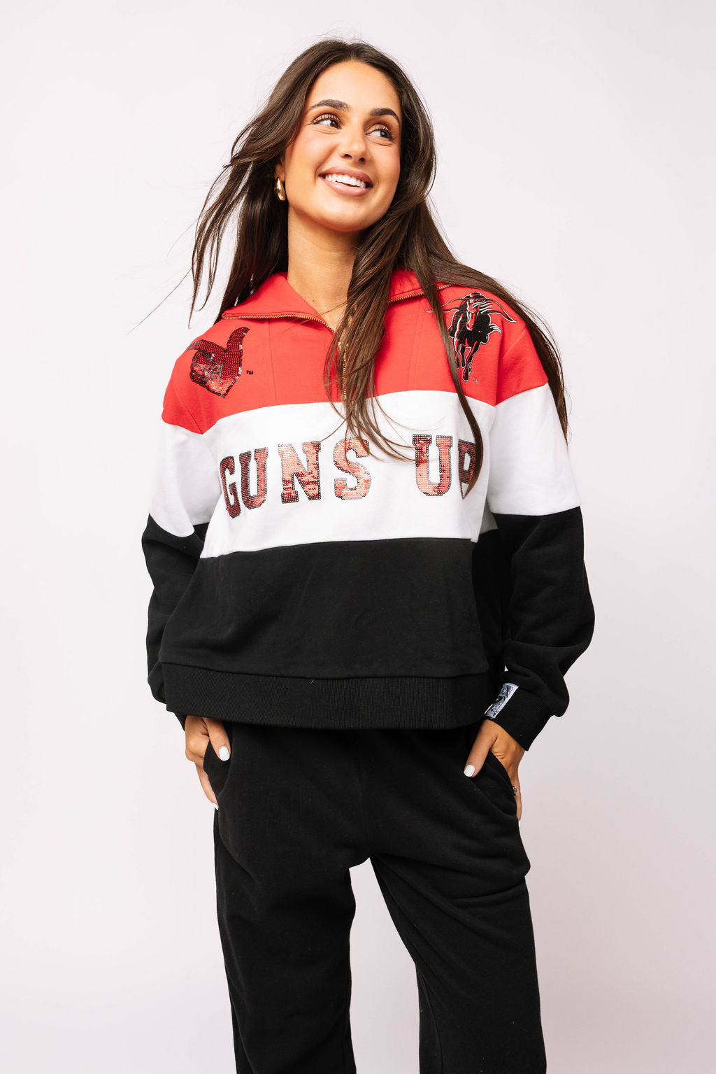 Licensed Texas Tech Quarter Zip Colorblock Sweatshirt