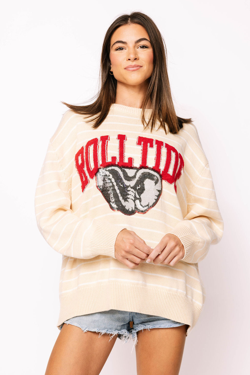 Licensed Alabama Beige Stripe Vintage Team Sweater