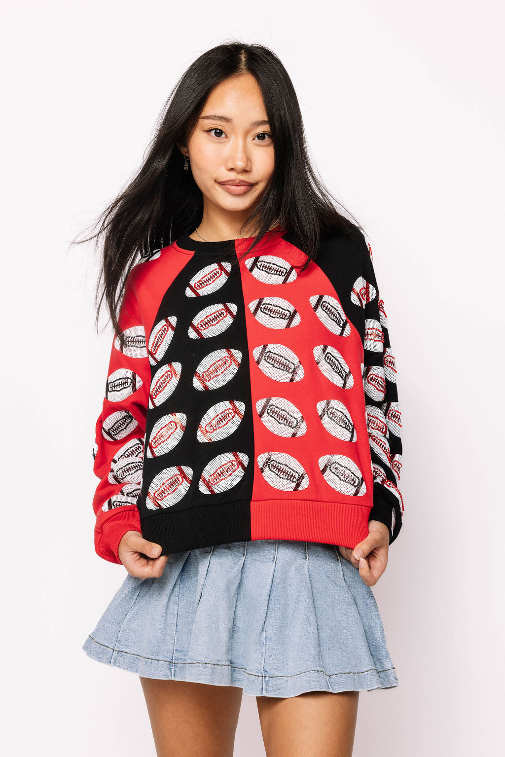 Red & Black Colorblock Football Sweatshirt