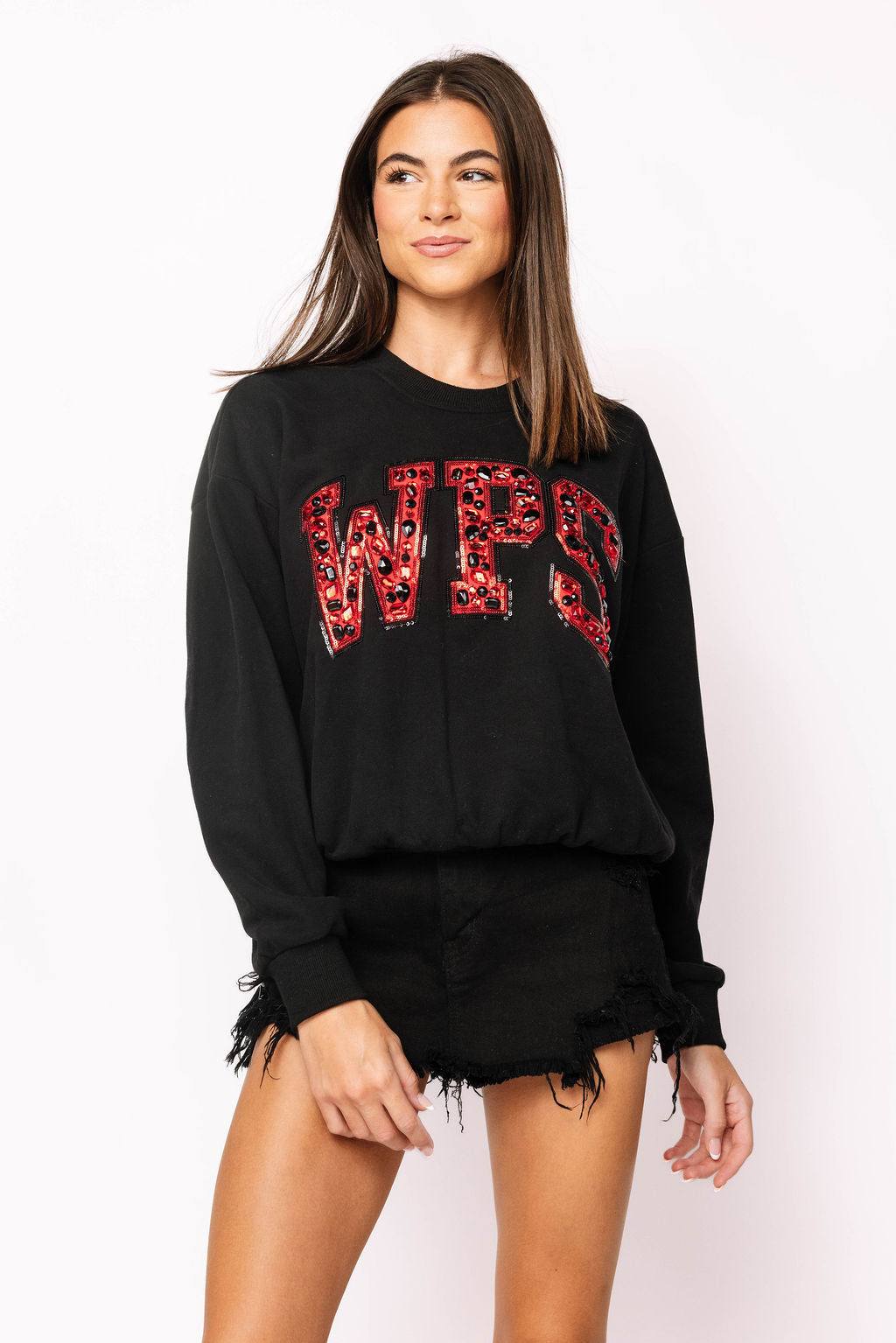 Licensed Arkansas Black with Multi Jewel Letter Sweatshirt