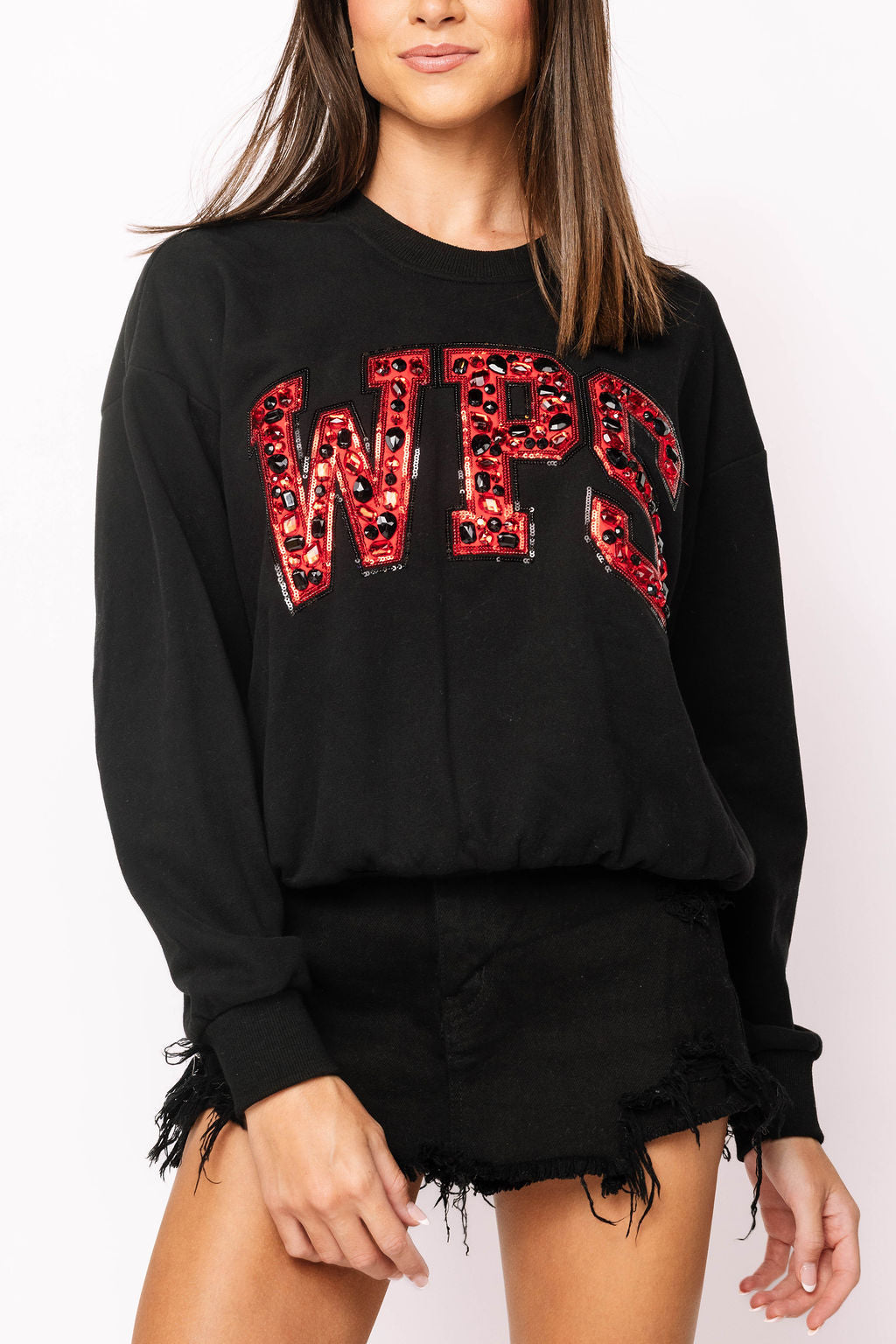 Licensed Arkansas Black with Multi Jewel Letter Sweatshirt