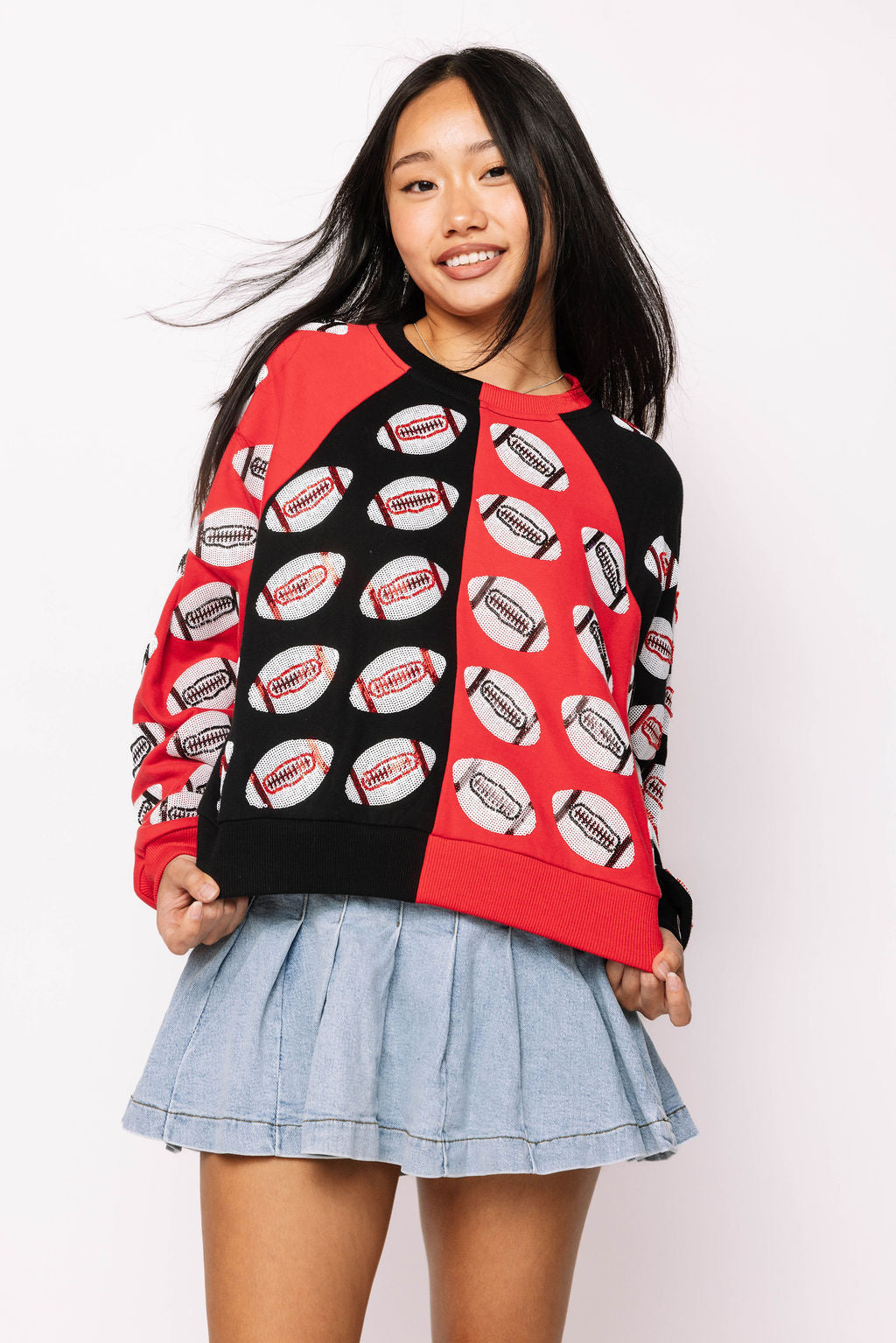 Red & Black Colorblock Football Sweatshirt