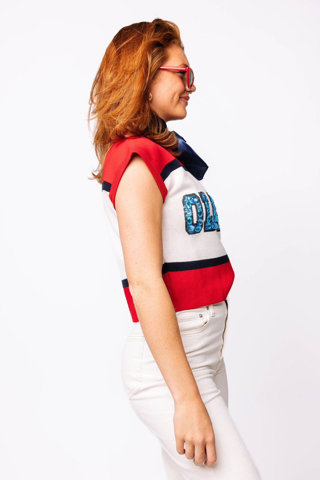 Licensed 'Ole Miss' Colorblock Jewel Letter Short Sleeve Sweater