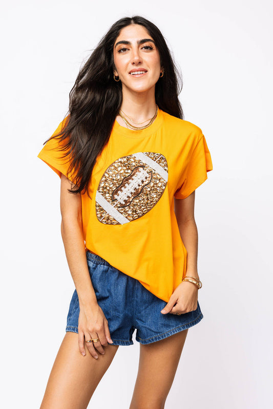 Bright Orange Jeweled Football Tee