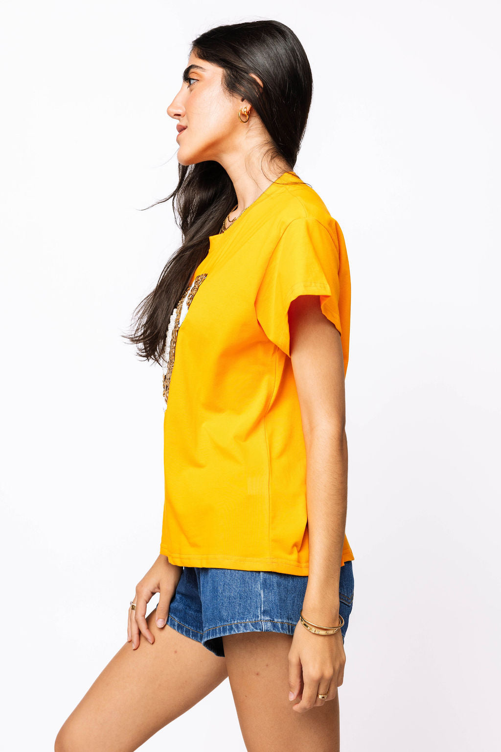 Bright Orange Jeweled Football Tee