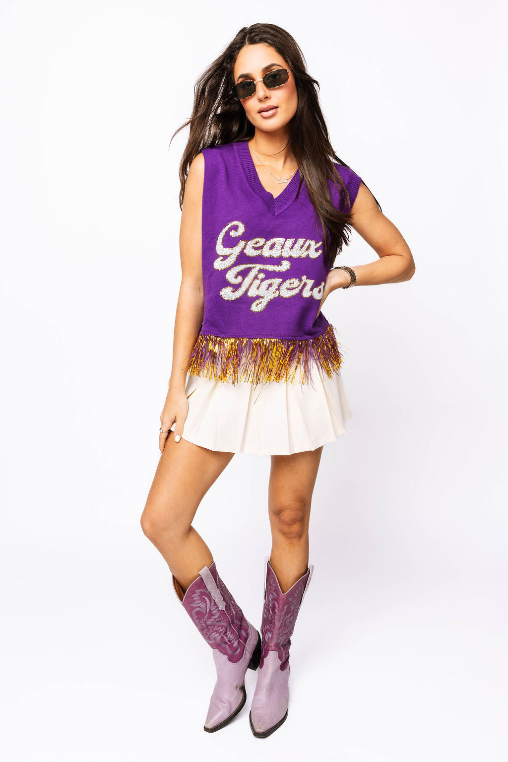 Licensed LSU 'Geaux Tigers' Feather Bottom Tank Sweater