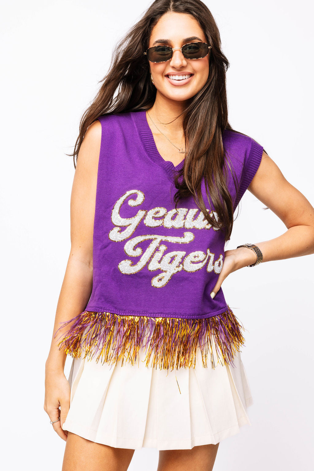 Licensed LSU 'Geaux Tigers' Feather Bottom Tank Sweater