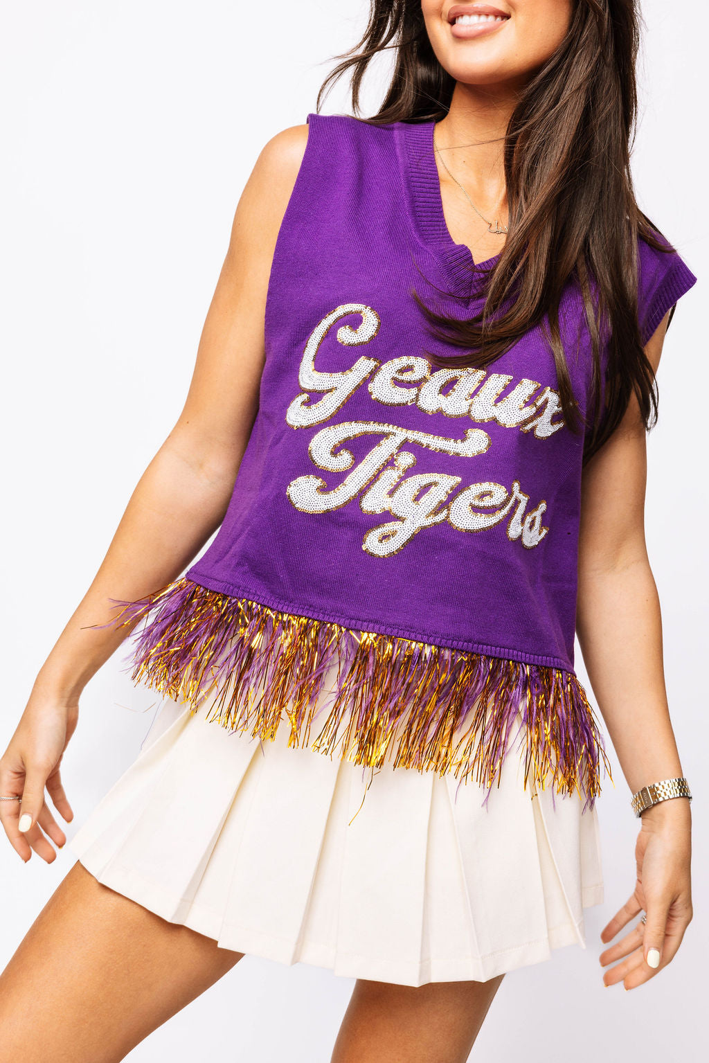 Licensed LSU 'Geaux Tigers' Feather Bottom Tank Sweater