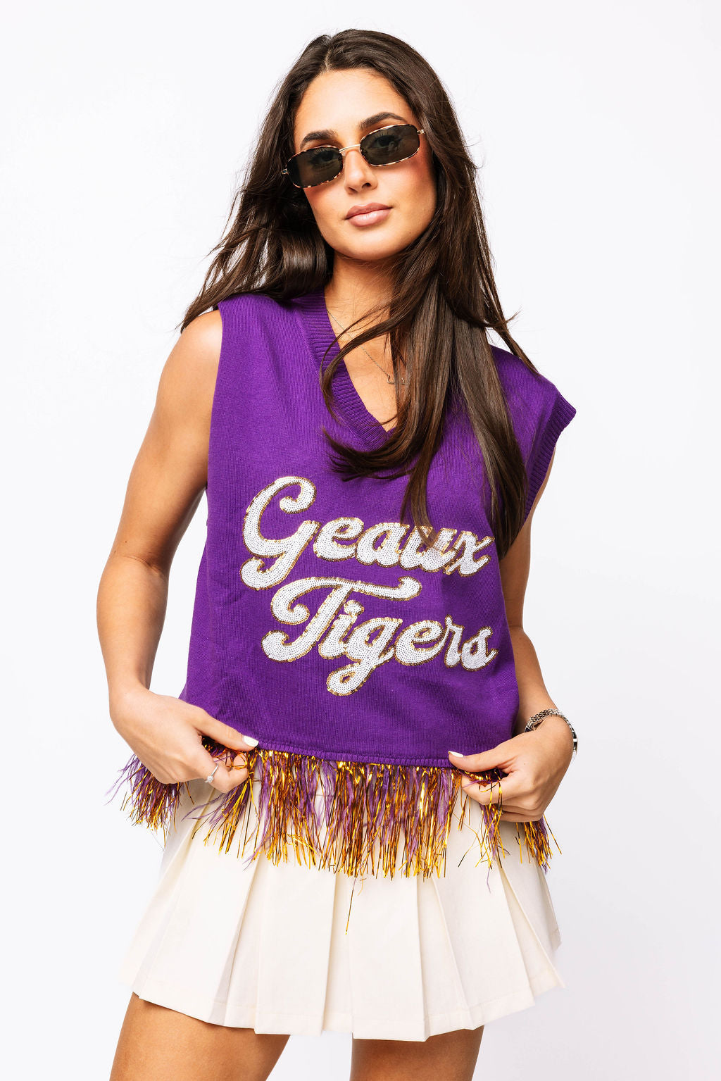 Licensed LSU 'Geaux Tigers' Feather Bottom Tank Sweater