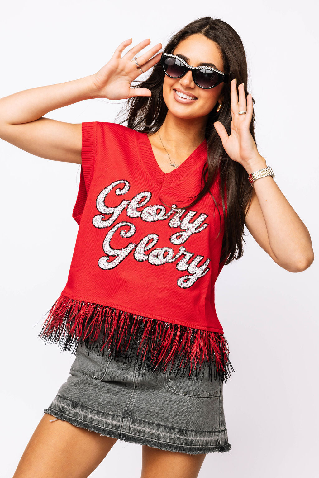 Licensed UGA 'Glory Glory' Feather Bottom Tank Sweater