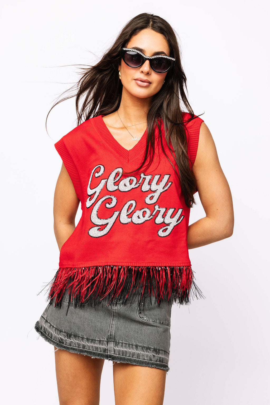 Licensed UGA 'Glory Glory' Feather Bottom Tank Sweater