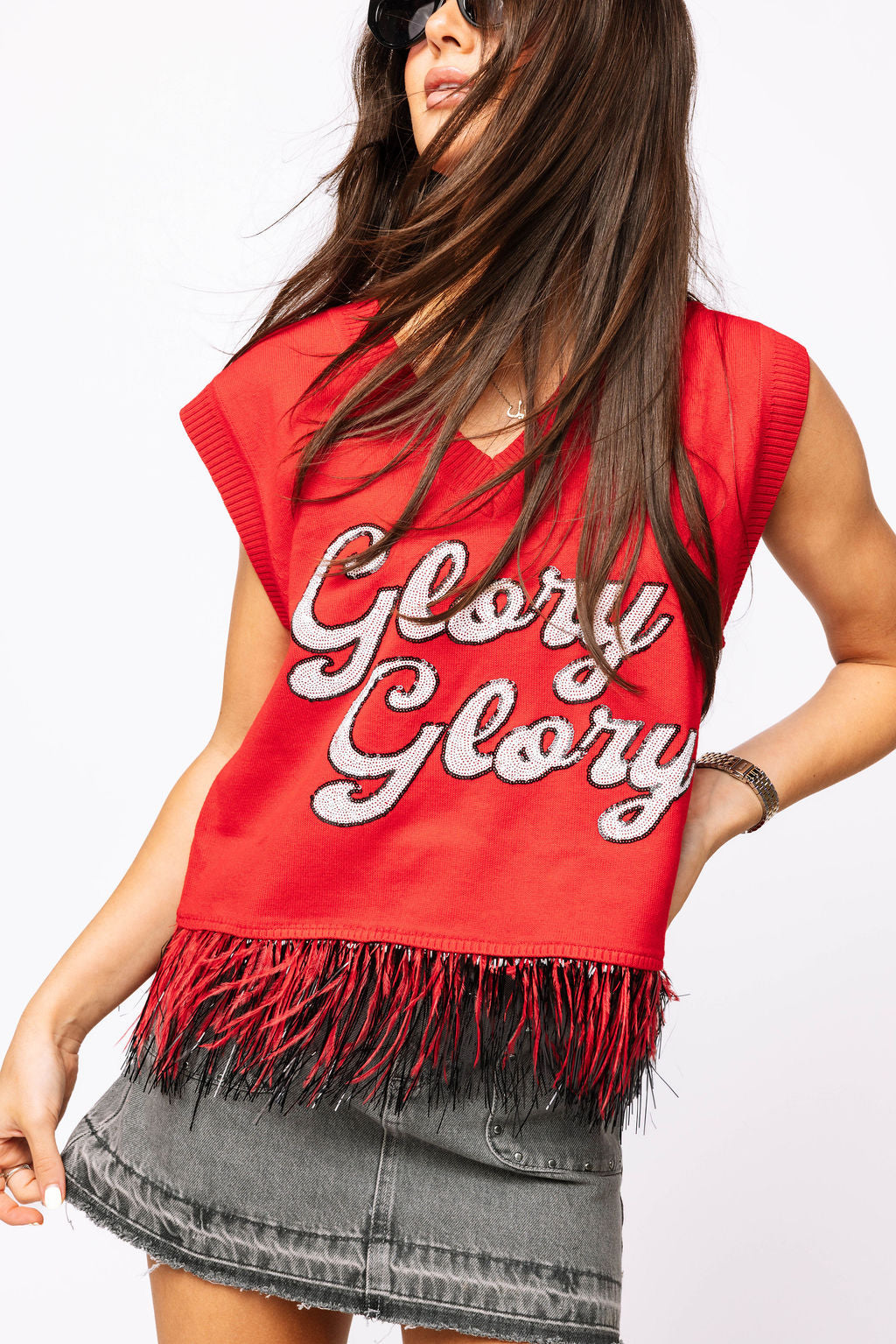 Licensed UGA 'Glory Glory' Feather Bottom Tank Sweater