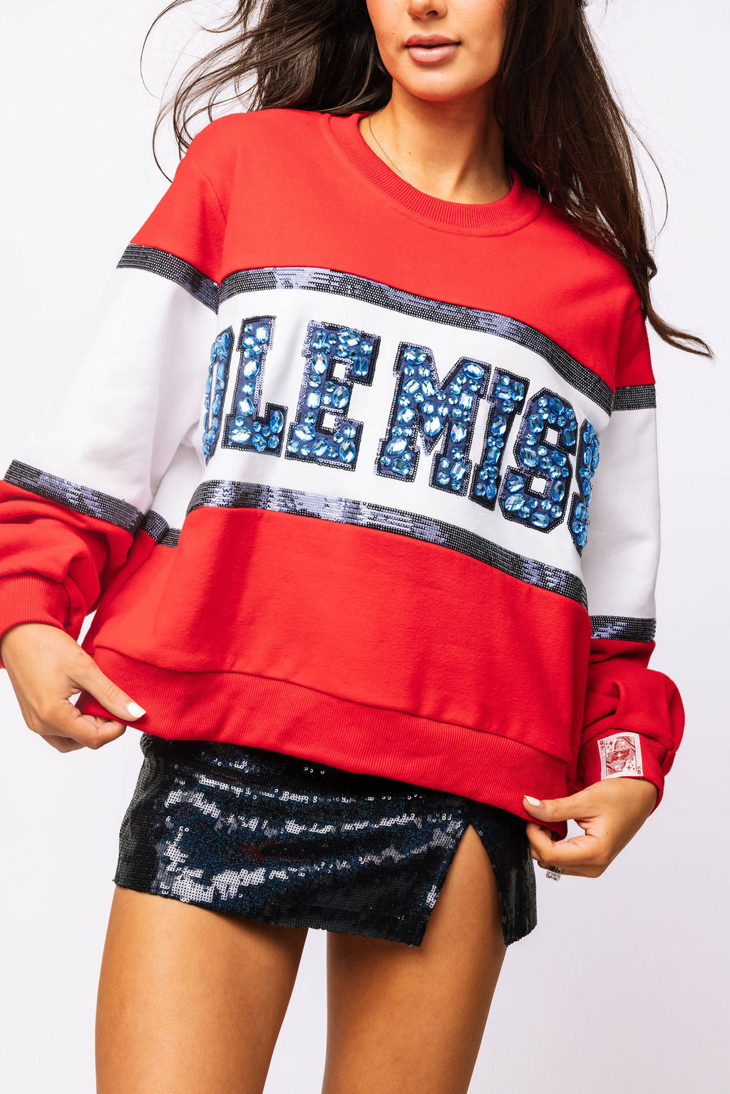 Licensed Ole Miss Colorblock Jewel Letter Sweatshirt