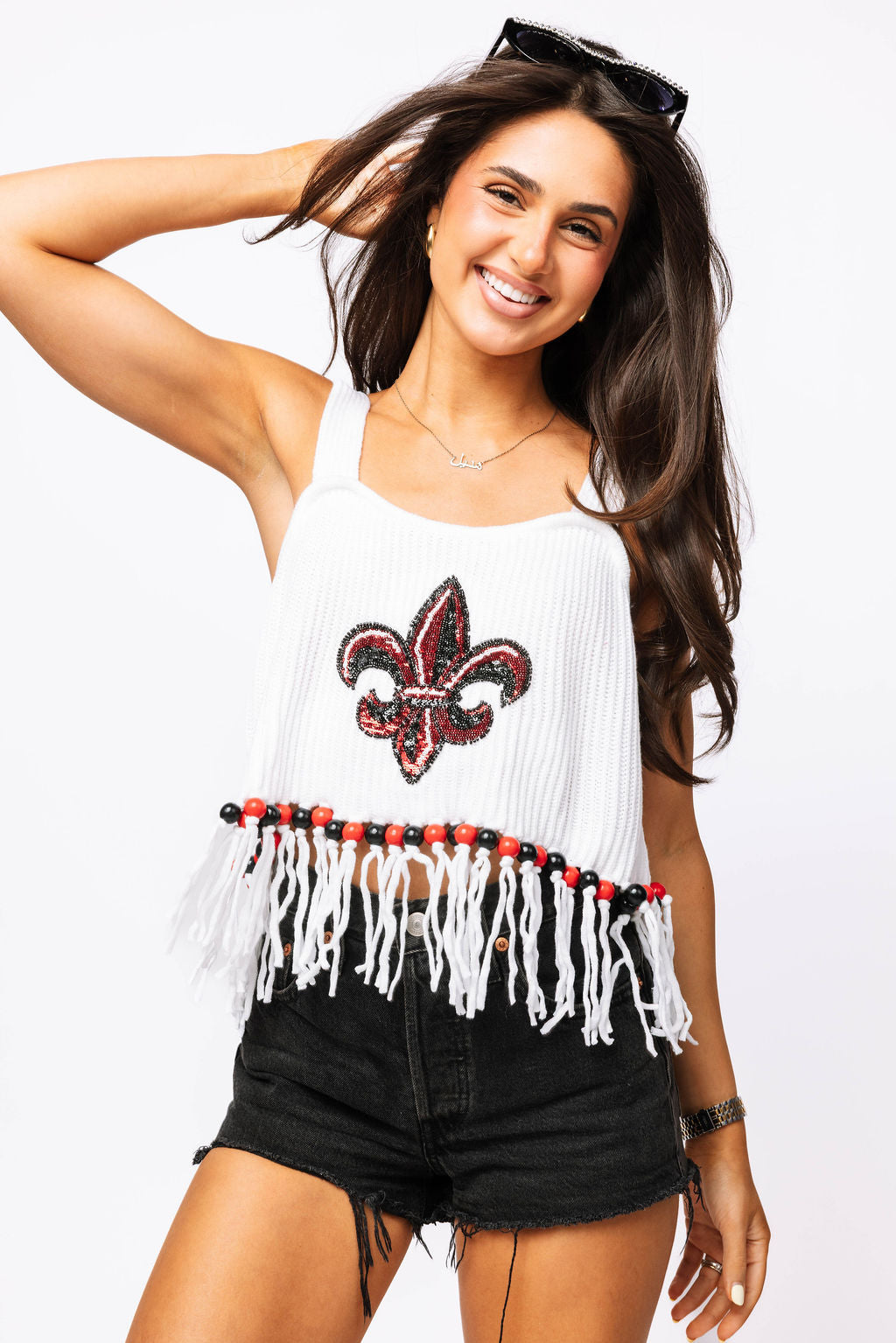Licensed ULL Fringe Bead Sweater Tank