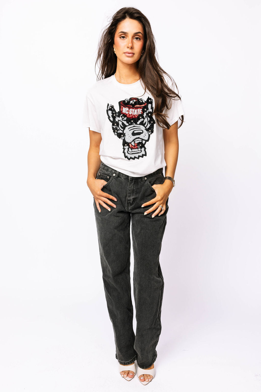 Licensed NC State Mascot Sequin Flower Tee