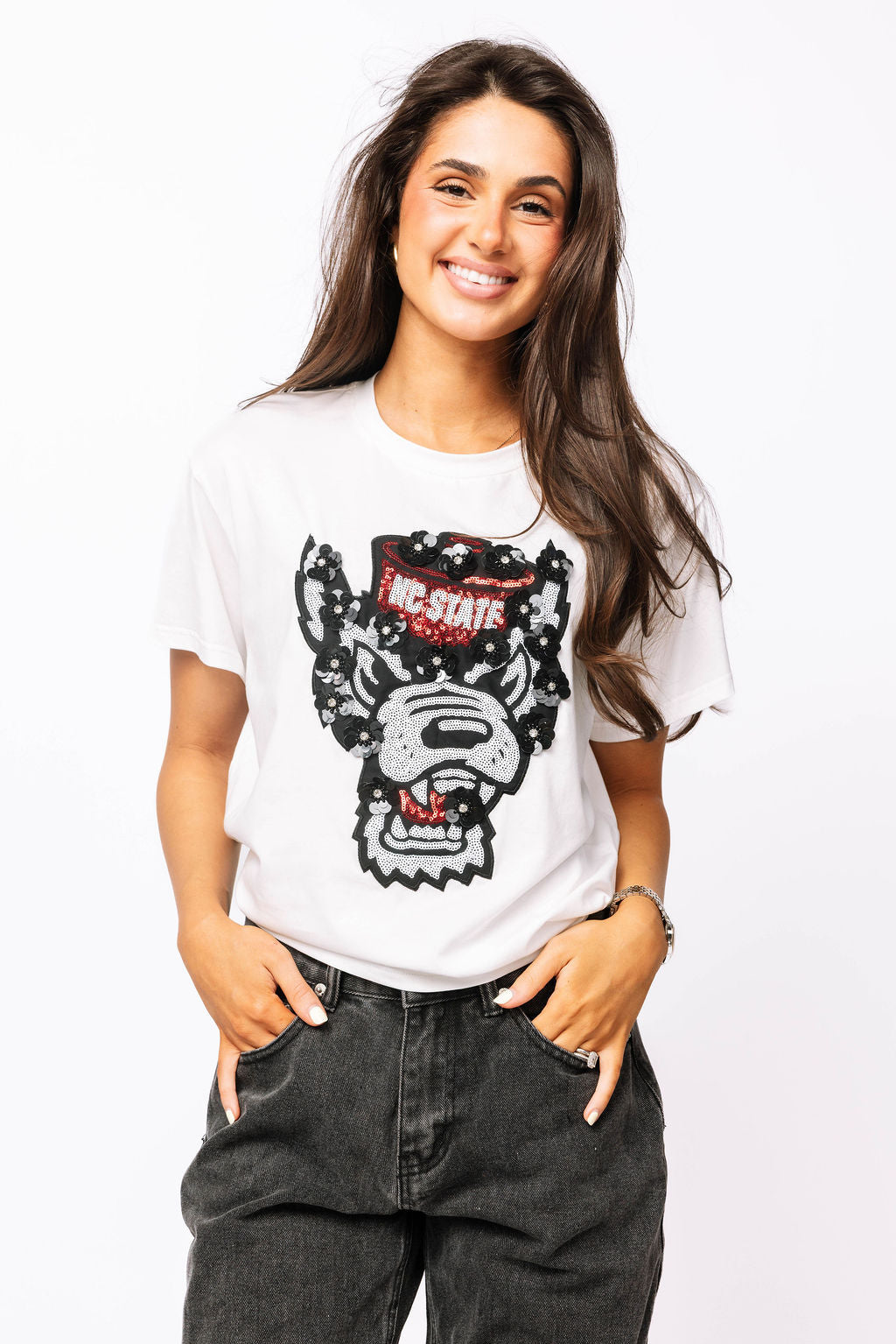 Licensed NC State Mascot Sequin Flower Tee