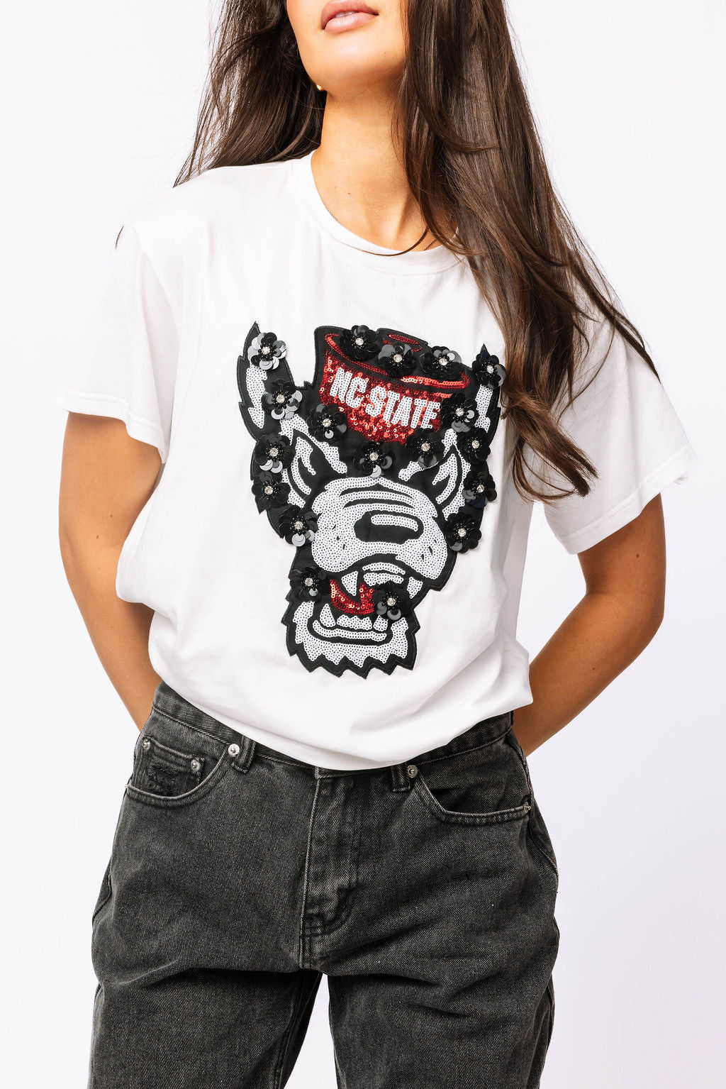 Licensed NC State Mascot Sequin Flower Tee
