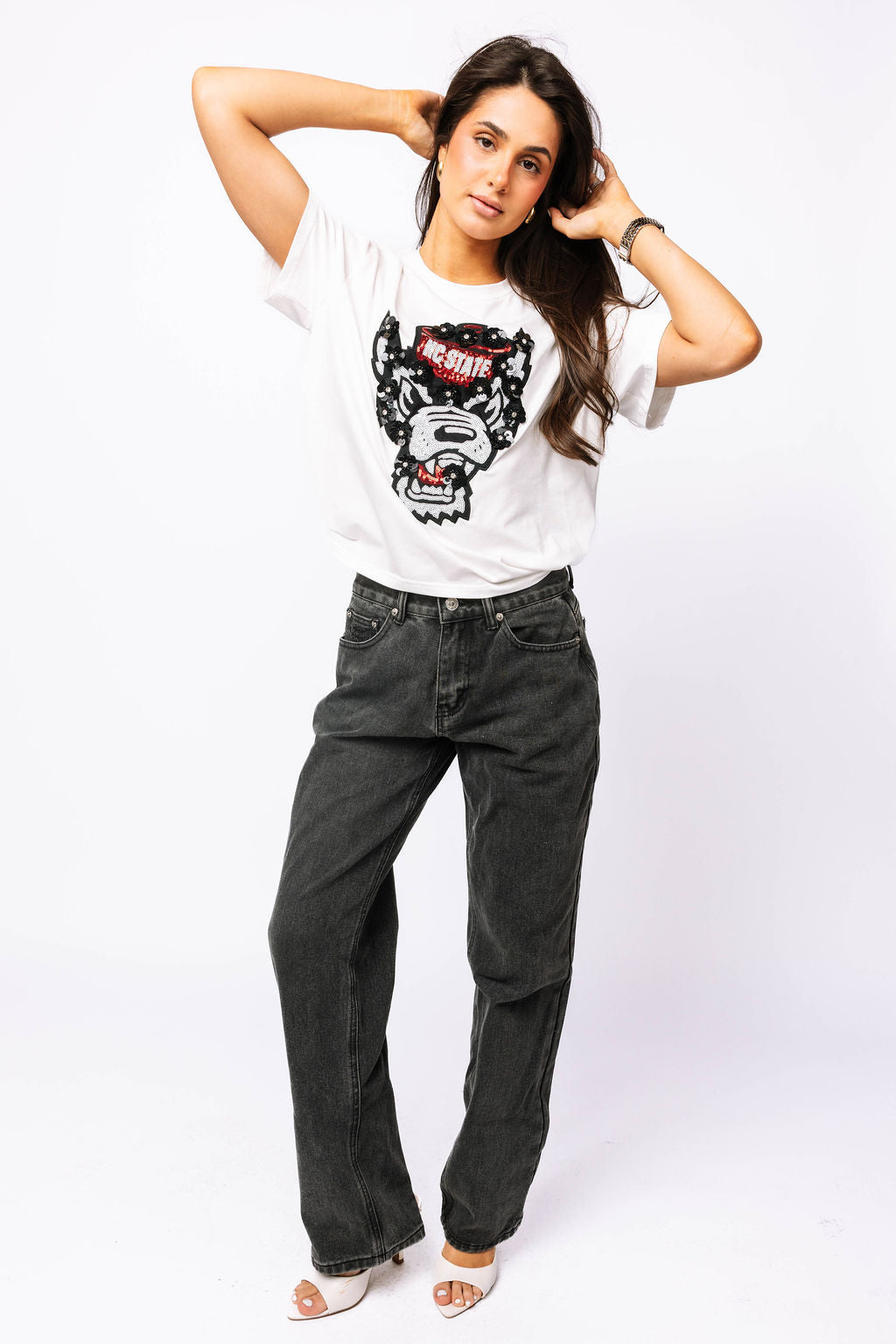 Licensed NC State Mascot Sequin Flower Tee