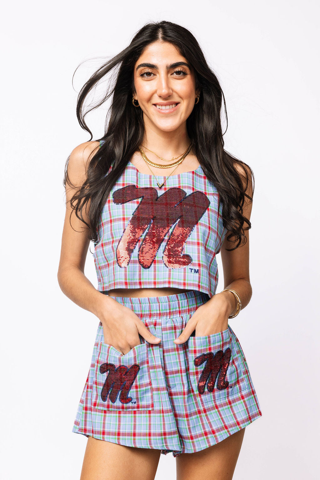 Licensed Ole Miss Plaid Mascot Cut Out Tank