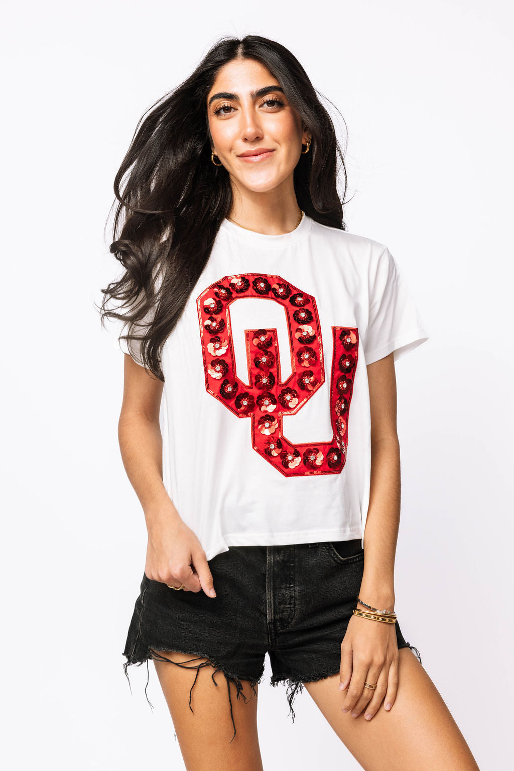 Licensed Oklahoma Mascot Sequin Flower Tee