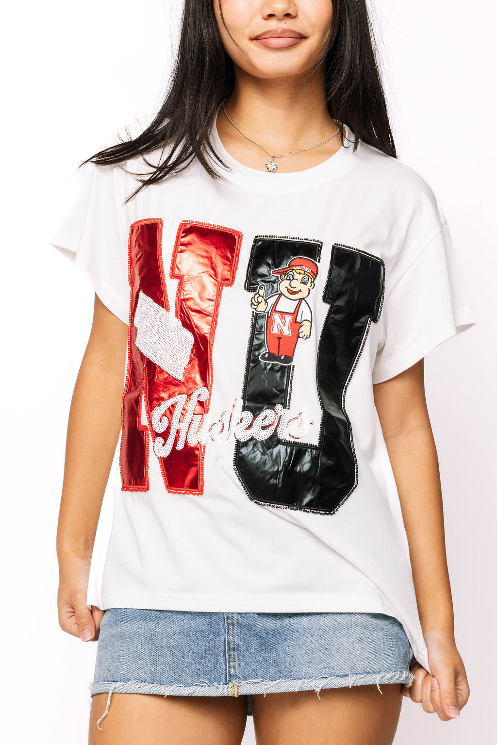 Licensed Nebraska Metallic Word with Icons Tee