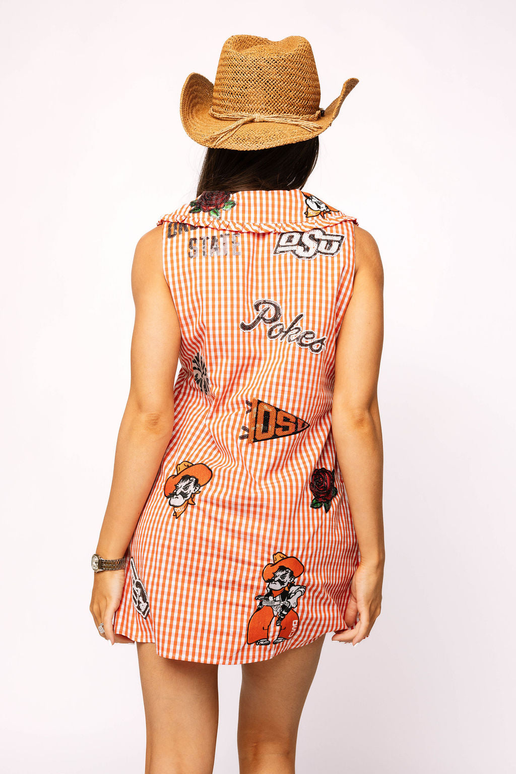 Licensed Oklahoma State Mini Icon Gingham Collar Dress