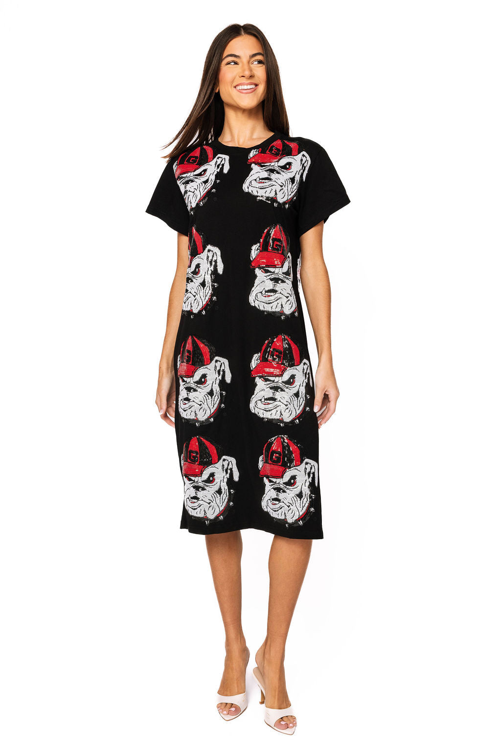 Licensed Black Georgia Bulldog Mascot Midi Tee Dress