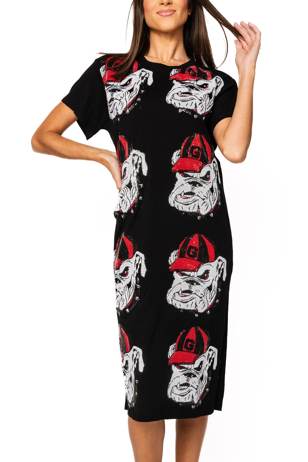 Licensed Black Georgia Bulldog Mascot Midi Tee Dress