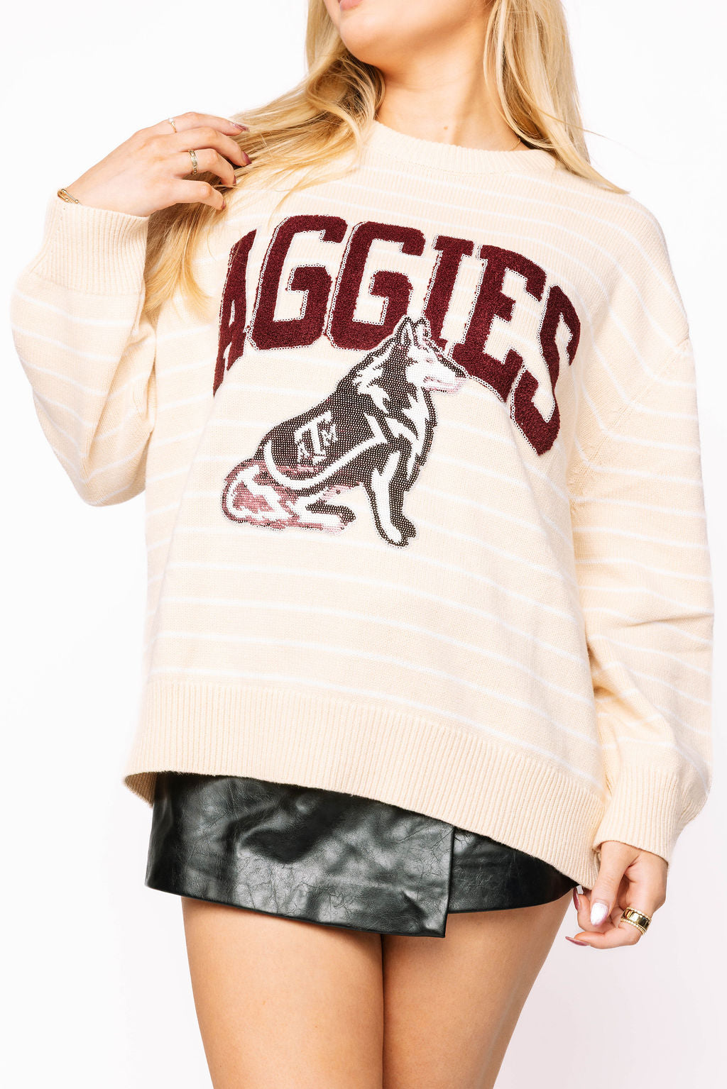 Licensed Texas A&M Beige Stripe Vintage Team Sweater