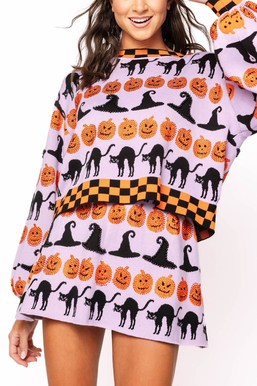 Lavender, Black & Orange Halloween Icon Skirt